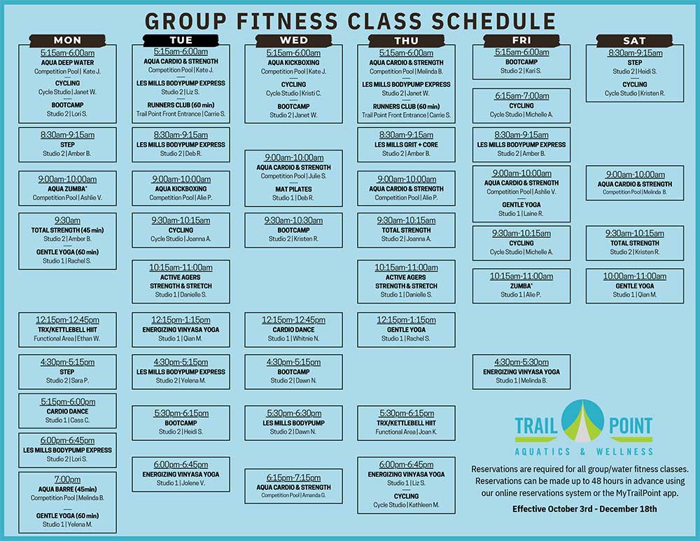 Group Fitness Schedule Fall 20222